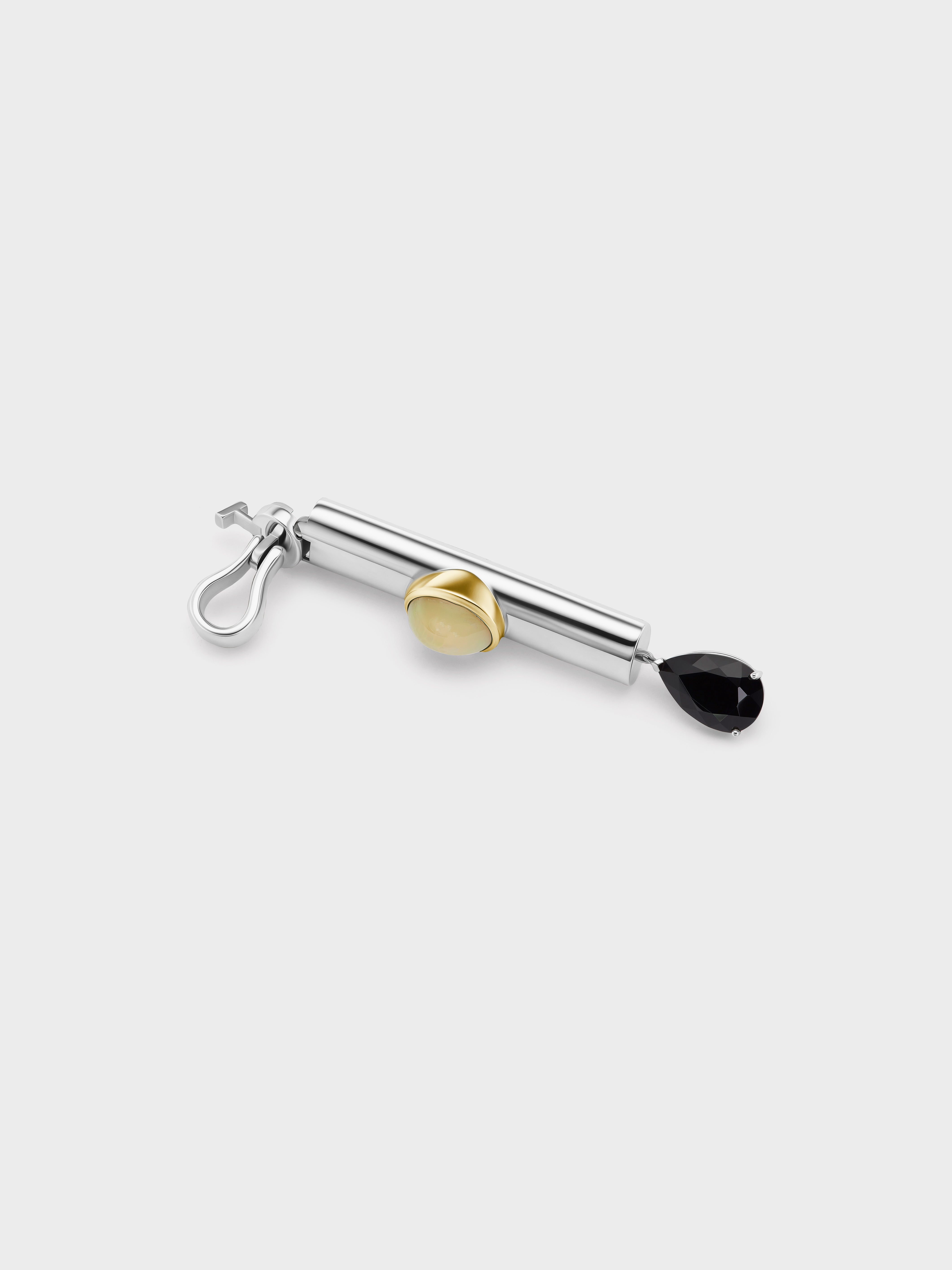 AFLALO Mini Mom Necklace in Silver, Opal and Onyx, close-up