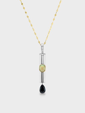 AFLALO Mini Mom Necklace in Silver, Opal and Onyx, front view