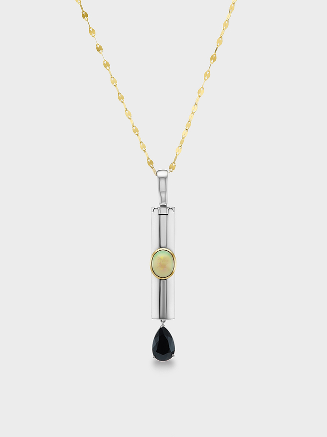 AFLALO Mini Mom Necklace in Silver, Opal and Onyx, front view