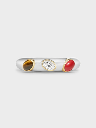 AFLALO Romani Cuff in Silver, Coral and Tiger's Eye, close-up