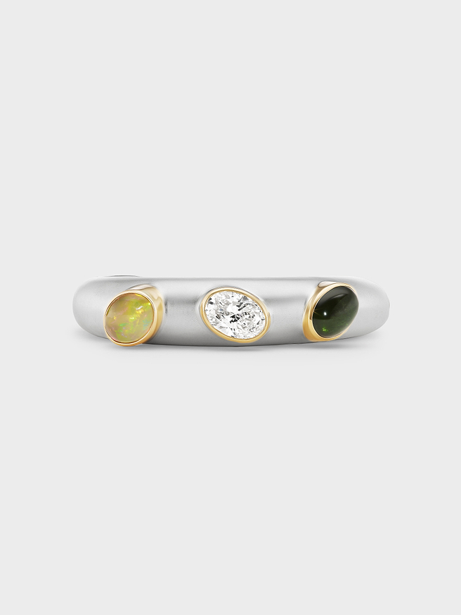 AFLALO Romani Cuff in Silver, Opal and Green Tourmaline, close-up