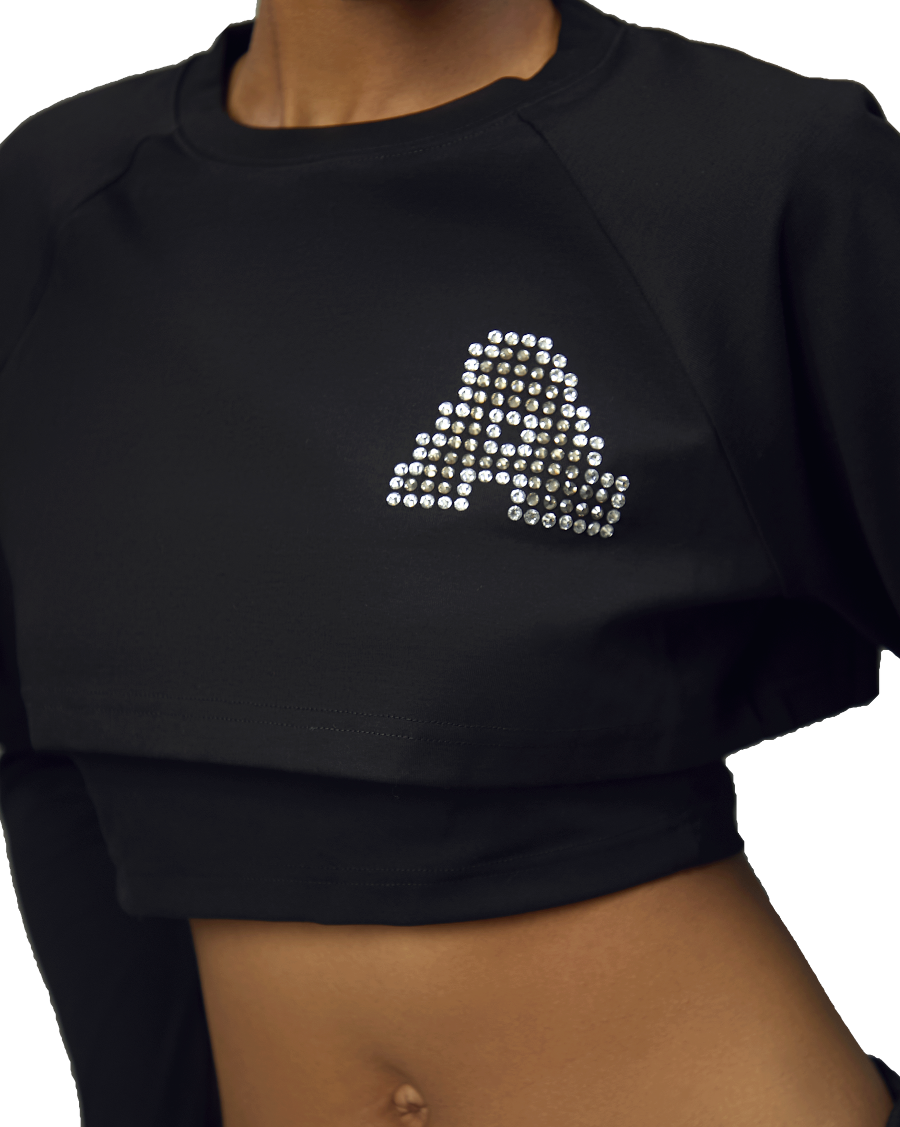 Ashluxe Women A Bling Star Layered crop tee Black