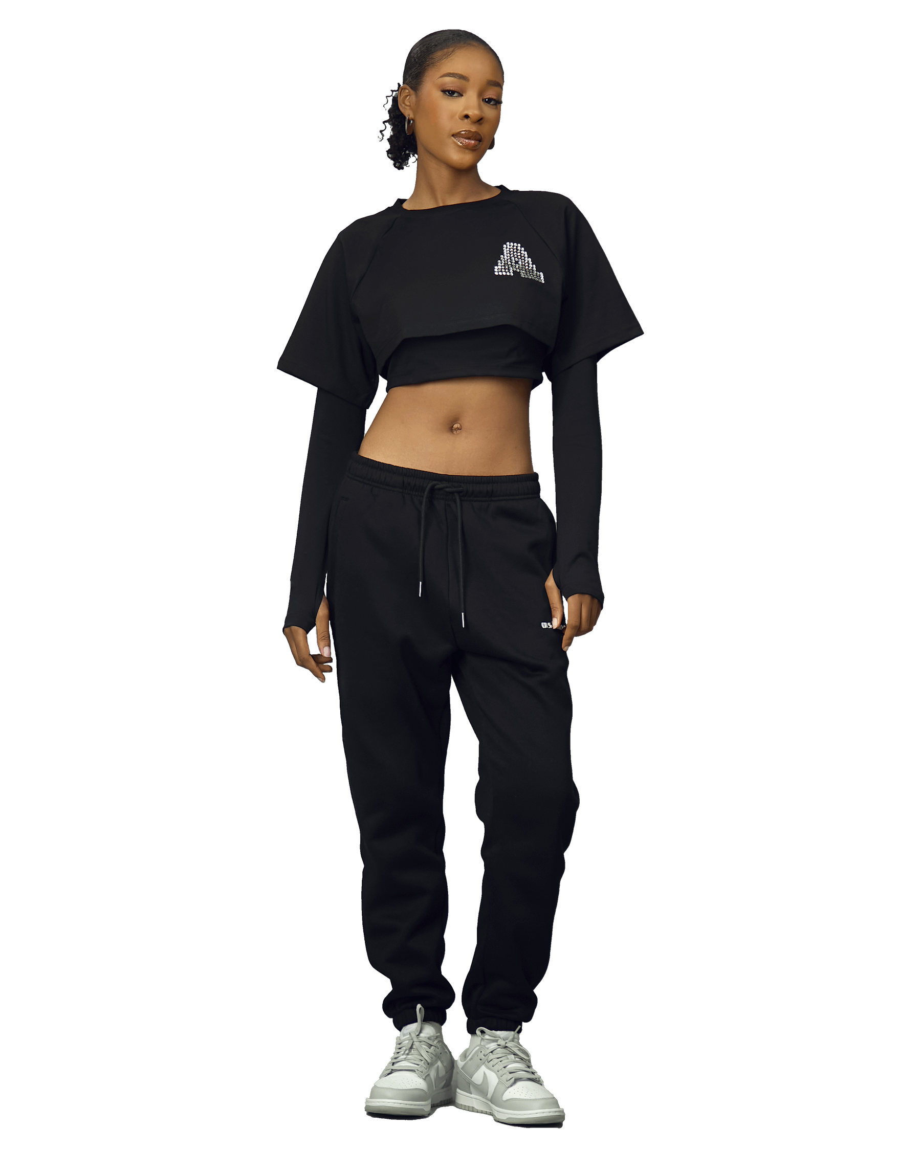 Ashluxe Women A Bling Star Layered crop tee Black