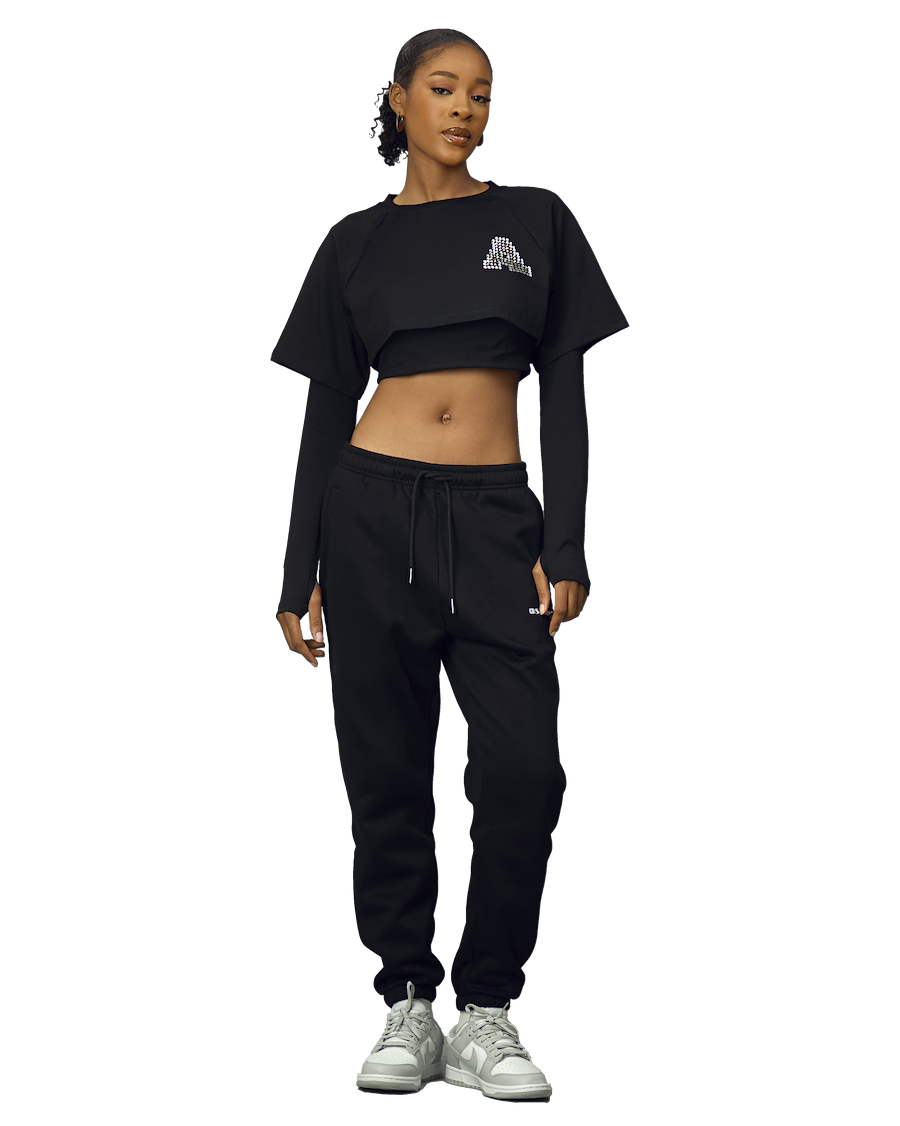 Ashluxe Women A Bling Star Layered crop tee Black