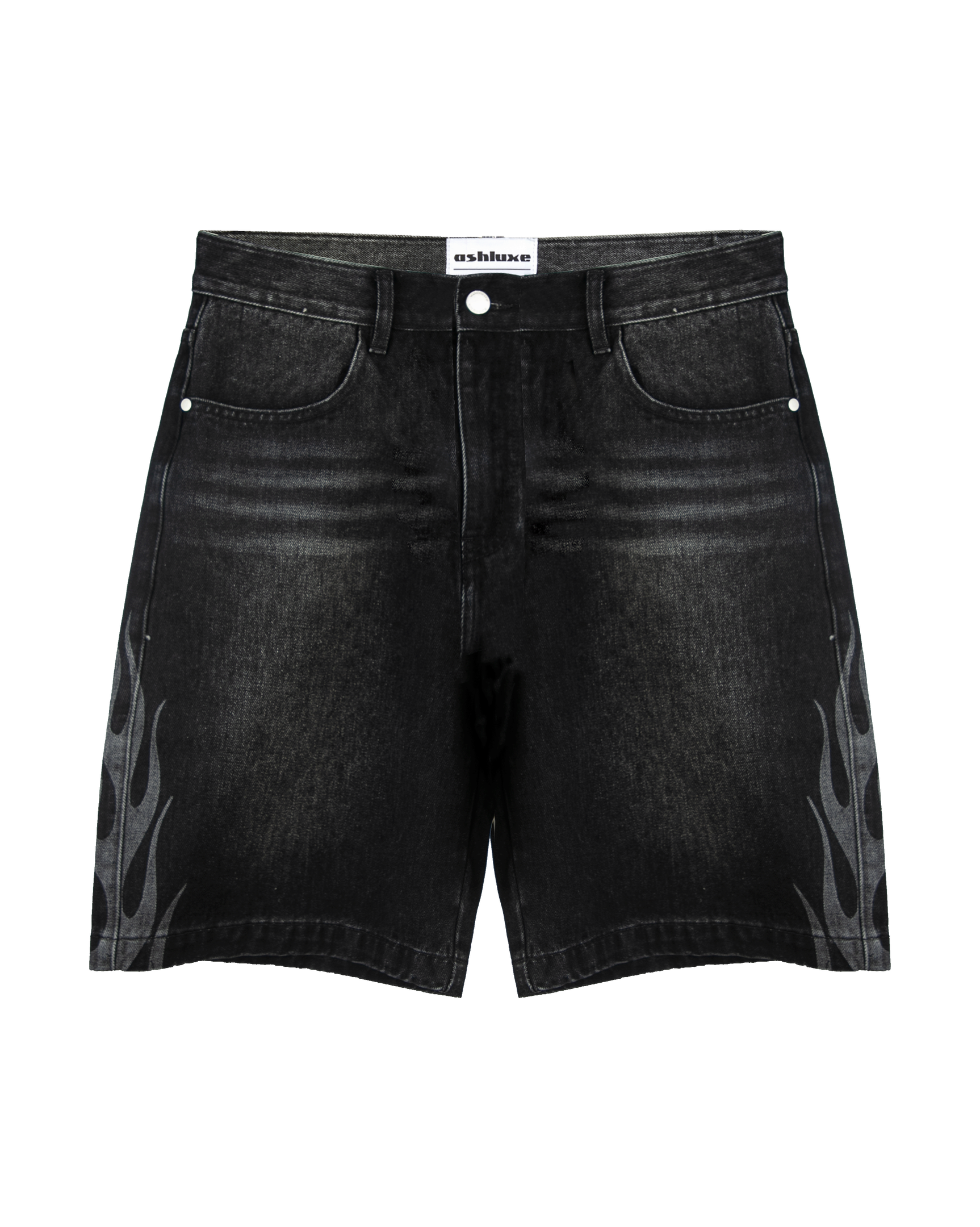 Ashluxe  Flame Denim Shorts Black White