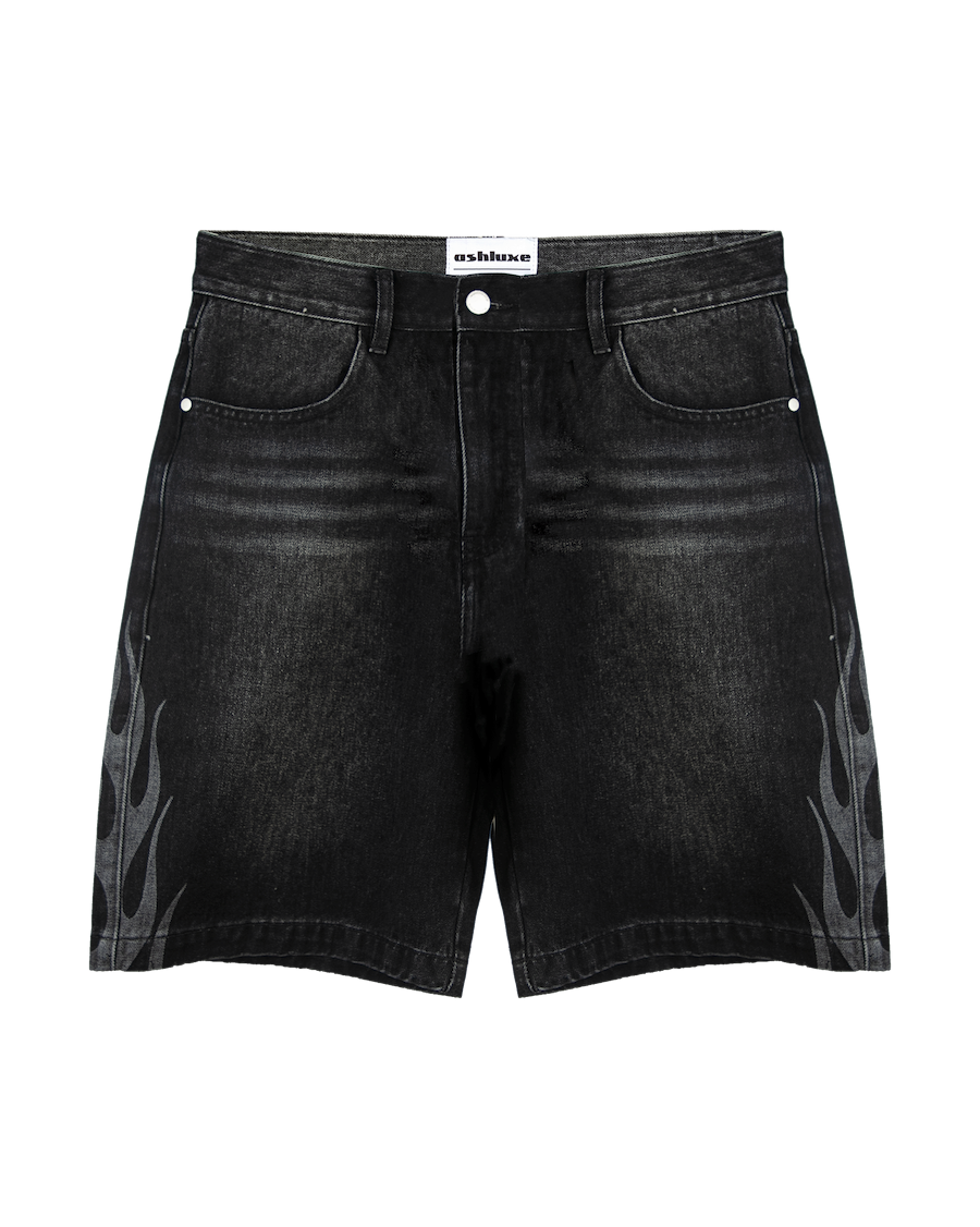 Ashluxe  Flame Denim Shorts Black White