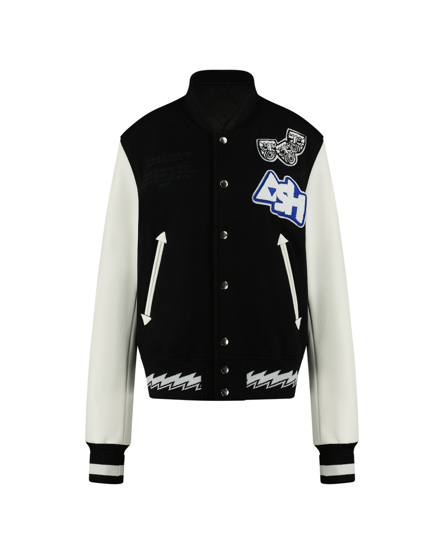 Ashluxe Mens Varsity Jacket Black White