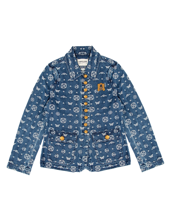 Ashluxe Paradise Pattern Female Denim Jacket Blue