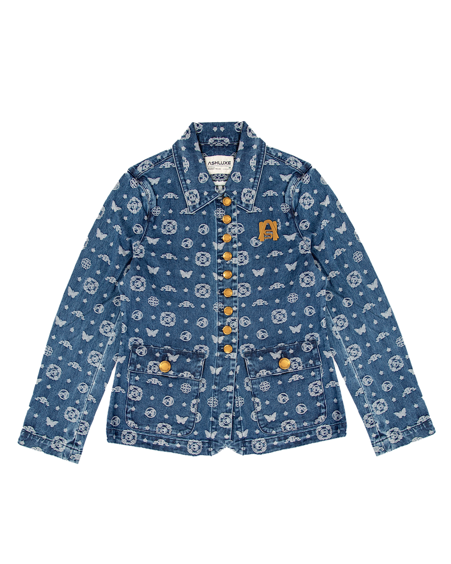 Ashluxe Paradise Pattern Female Denim Jacket Blue