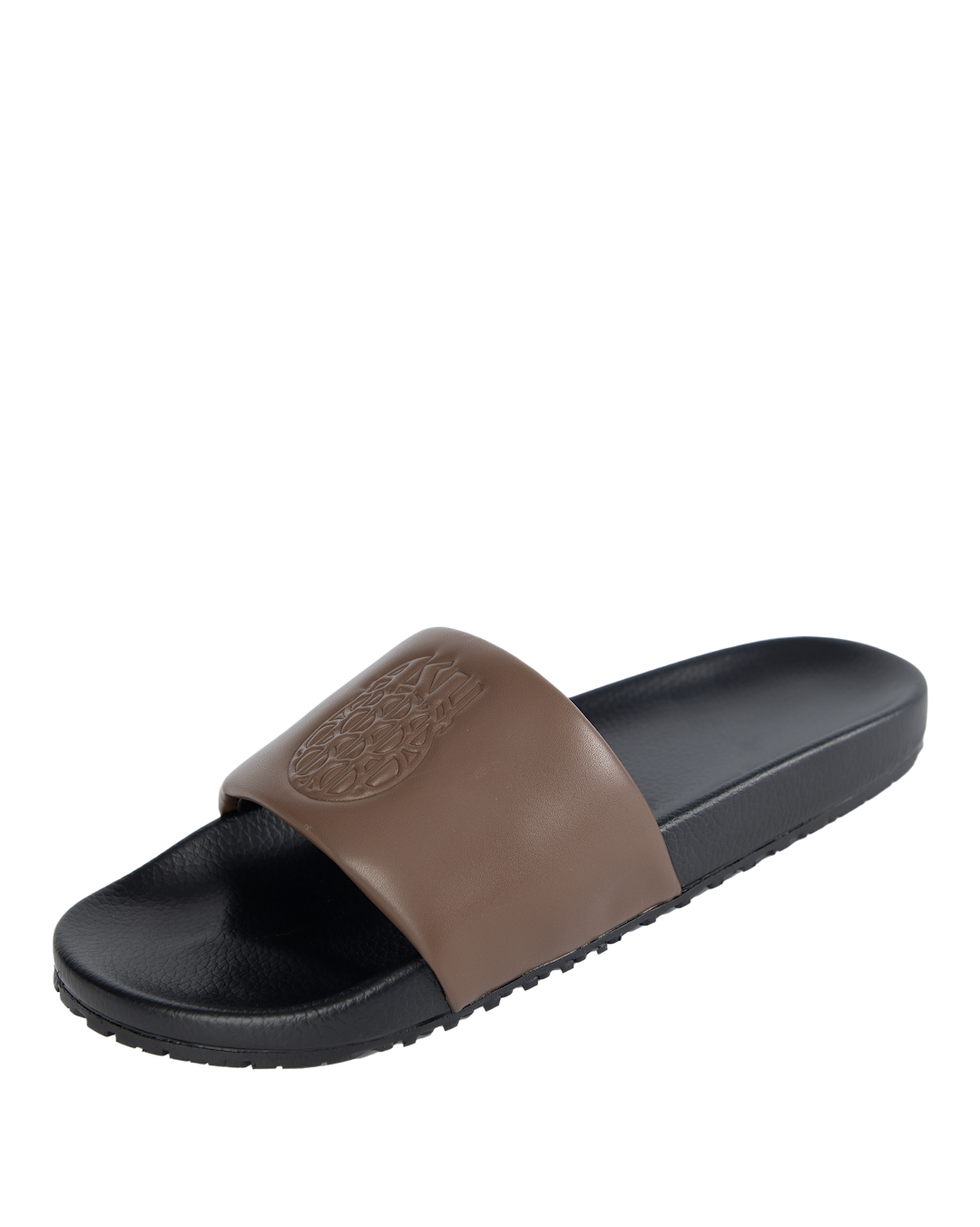 Ashluxe Emblem Leather Slides Brown