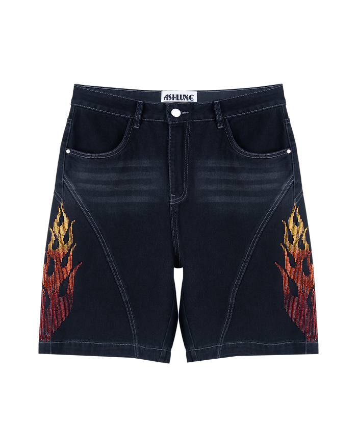 Ashluxe Flame Denim Shorts Black