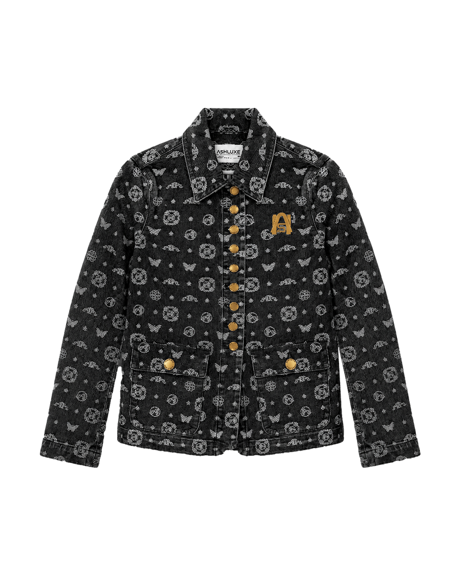 Ashluxe Paradise Pattern Female Denim Jacket - Black