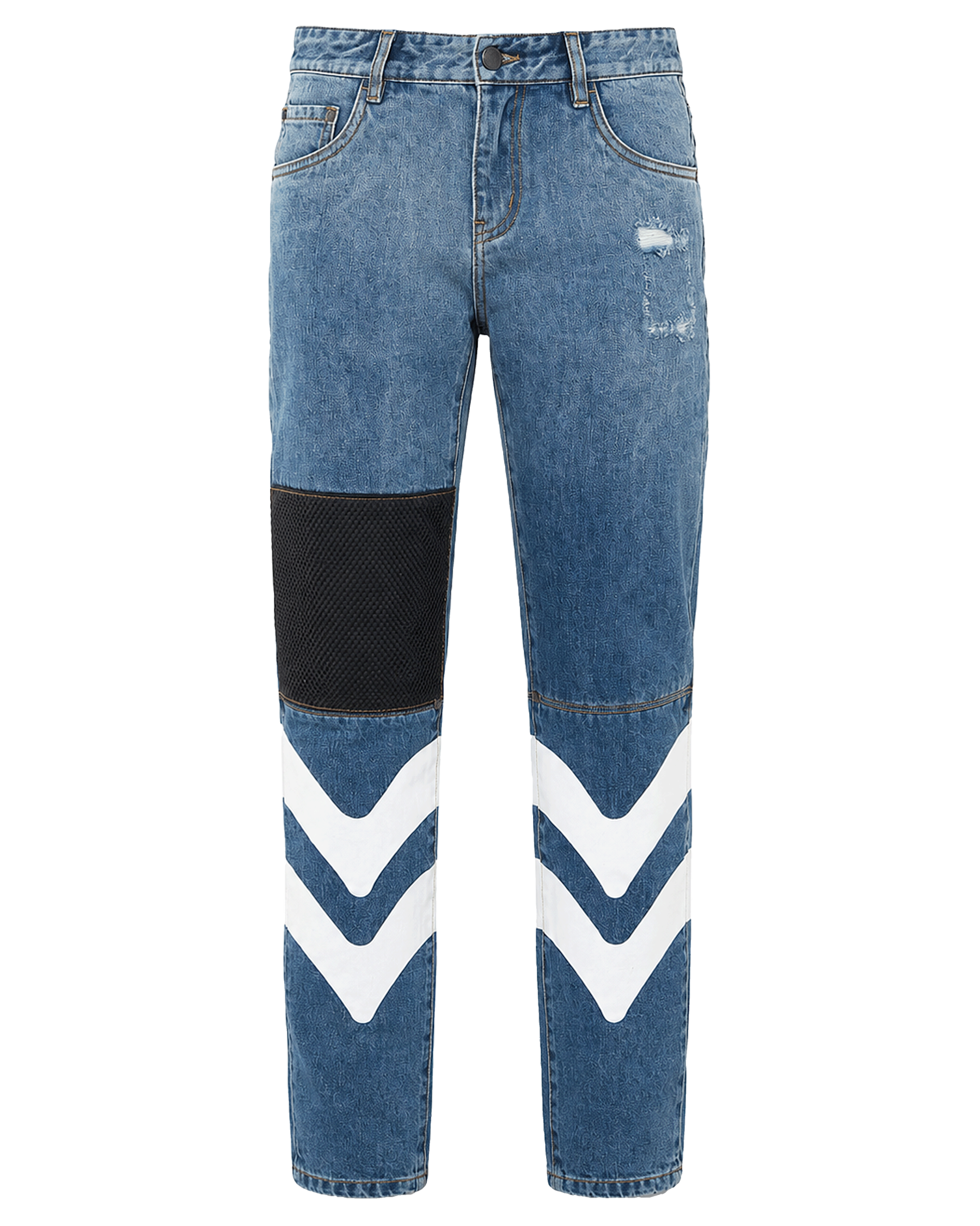 Ashluxe Leather Patch Denim Pants Blue