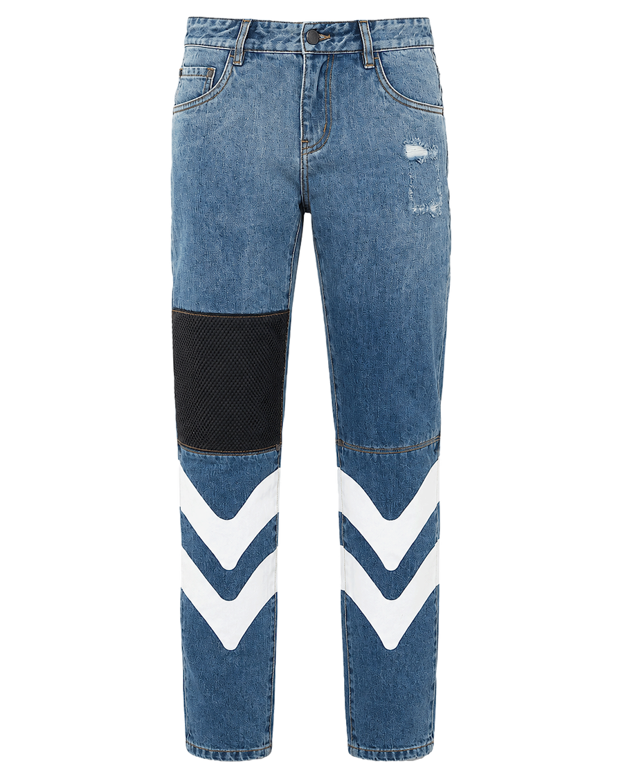 Ashluxe Leather Patch Denim Pants Blue