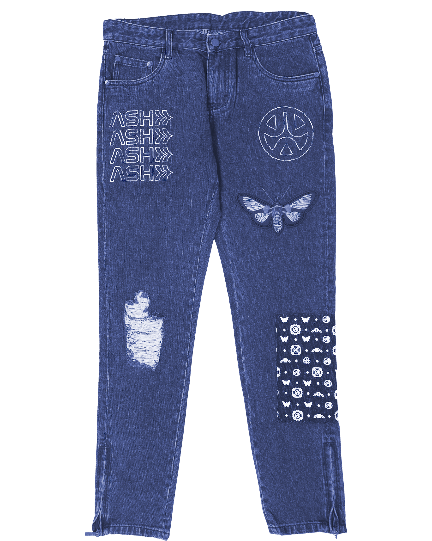 Ashluxe Rhinestone Patch Denim Pant Blue