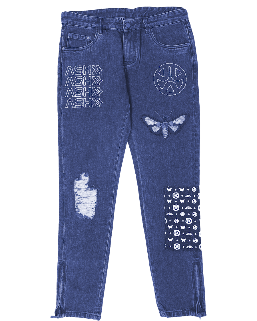 Ashluxe Rhinestone Patch Denim Pant Blue