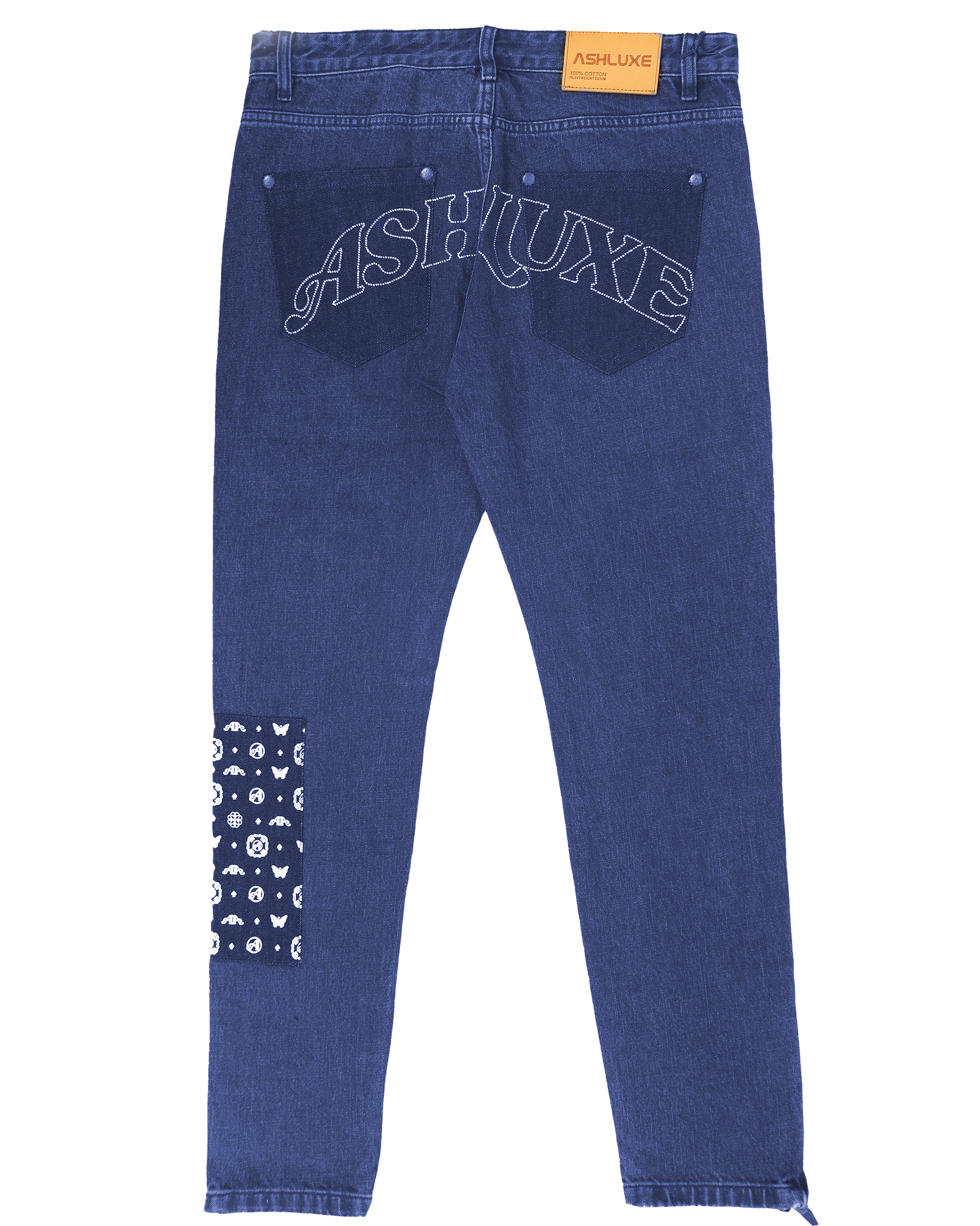 Ashluxe Rhinestone Patch Denim Pant Blue