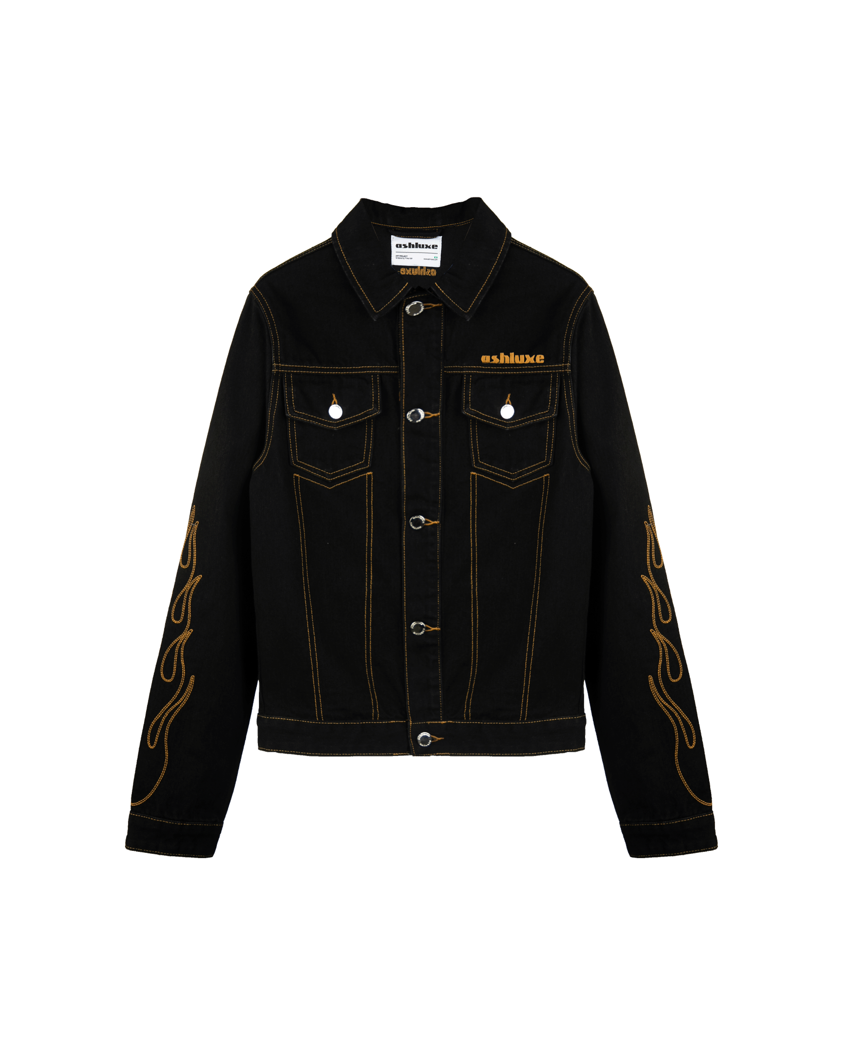 Ashluxe Flame Embroidered Denim Jacket Black