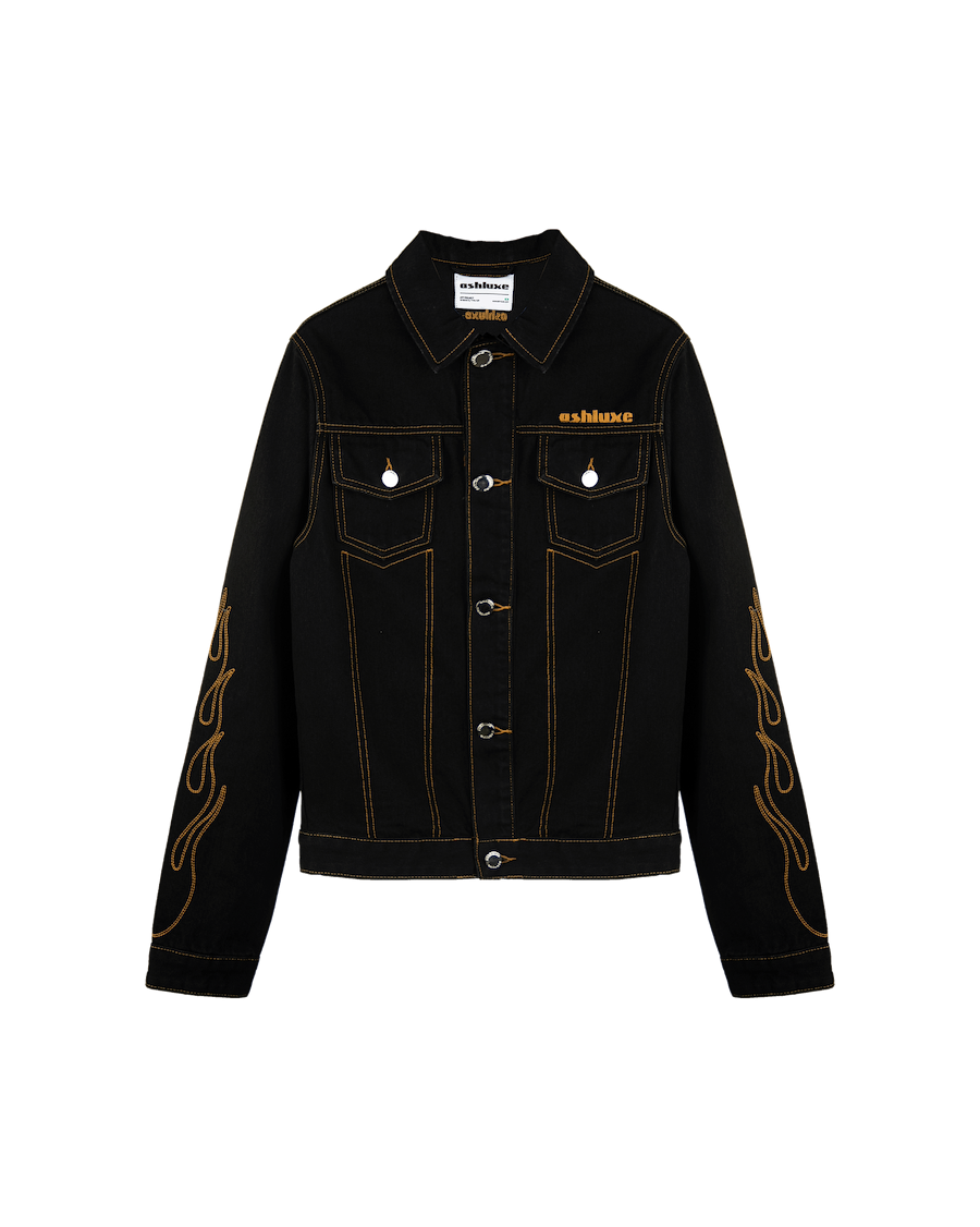 Ashluxe Flame Embroidered Denim Jacket Black