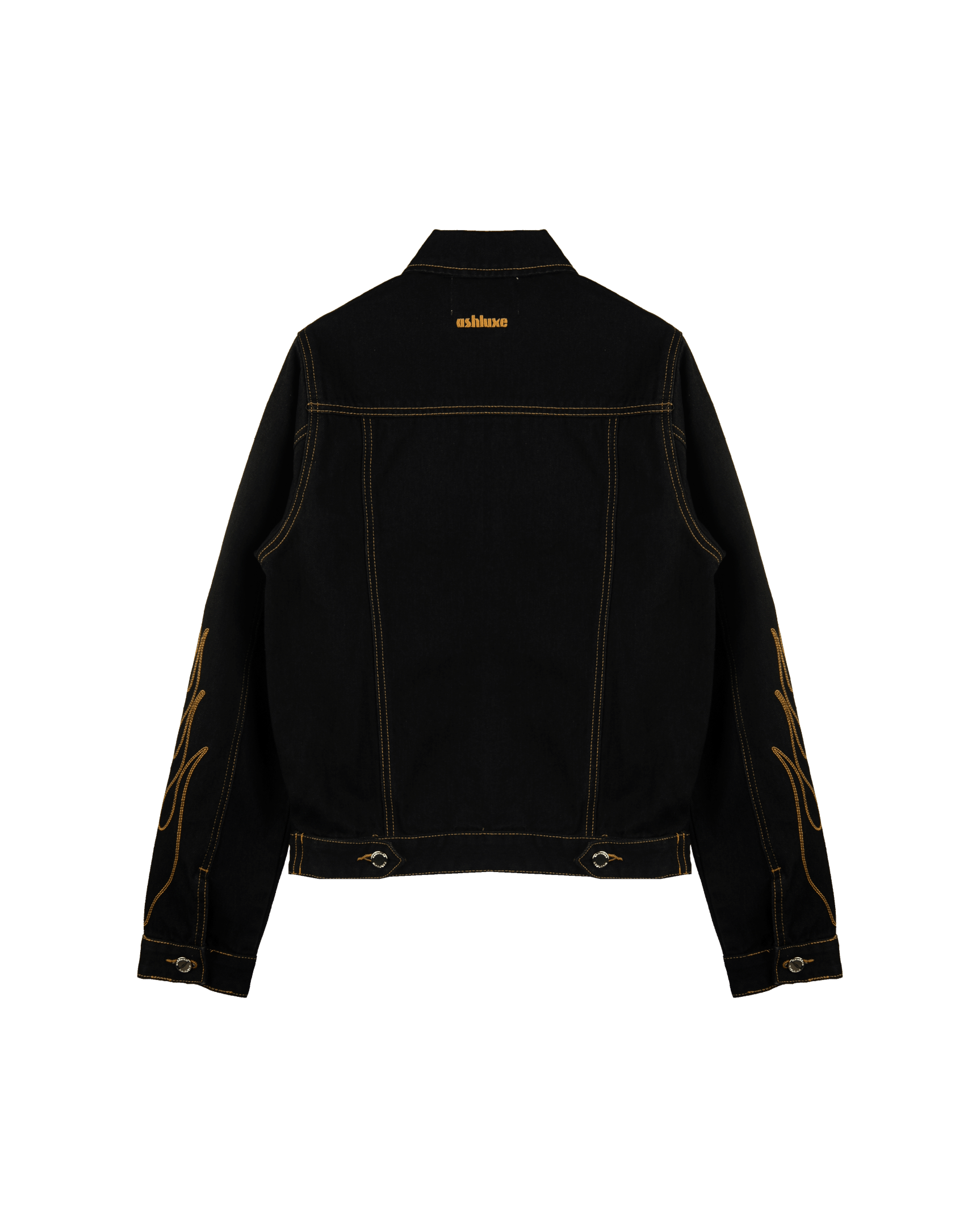 Ashluxe Flame Embroidered Denim Jacket Black