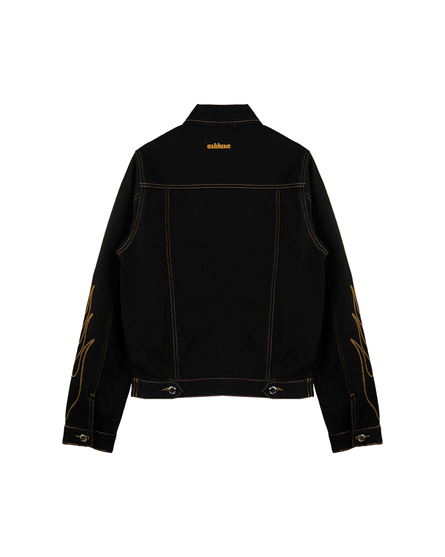 Ashluxe Flame Embroidered Denim Jacket Black