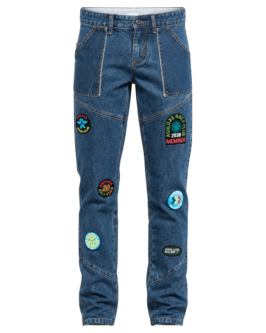 Ashluxe Race Club Denim Pant  Blue