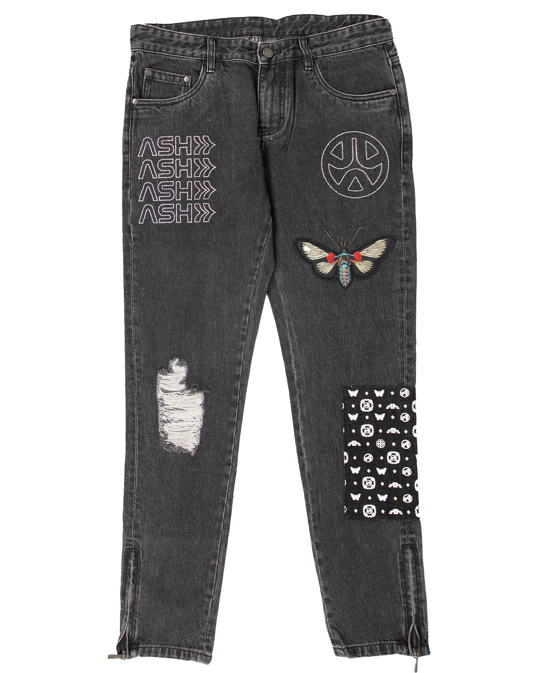 Ashluxe Rhinestone Patch Denim Pant Black