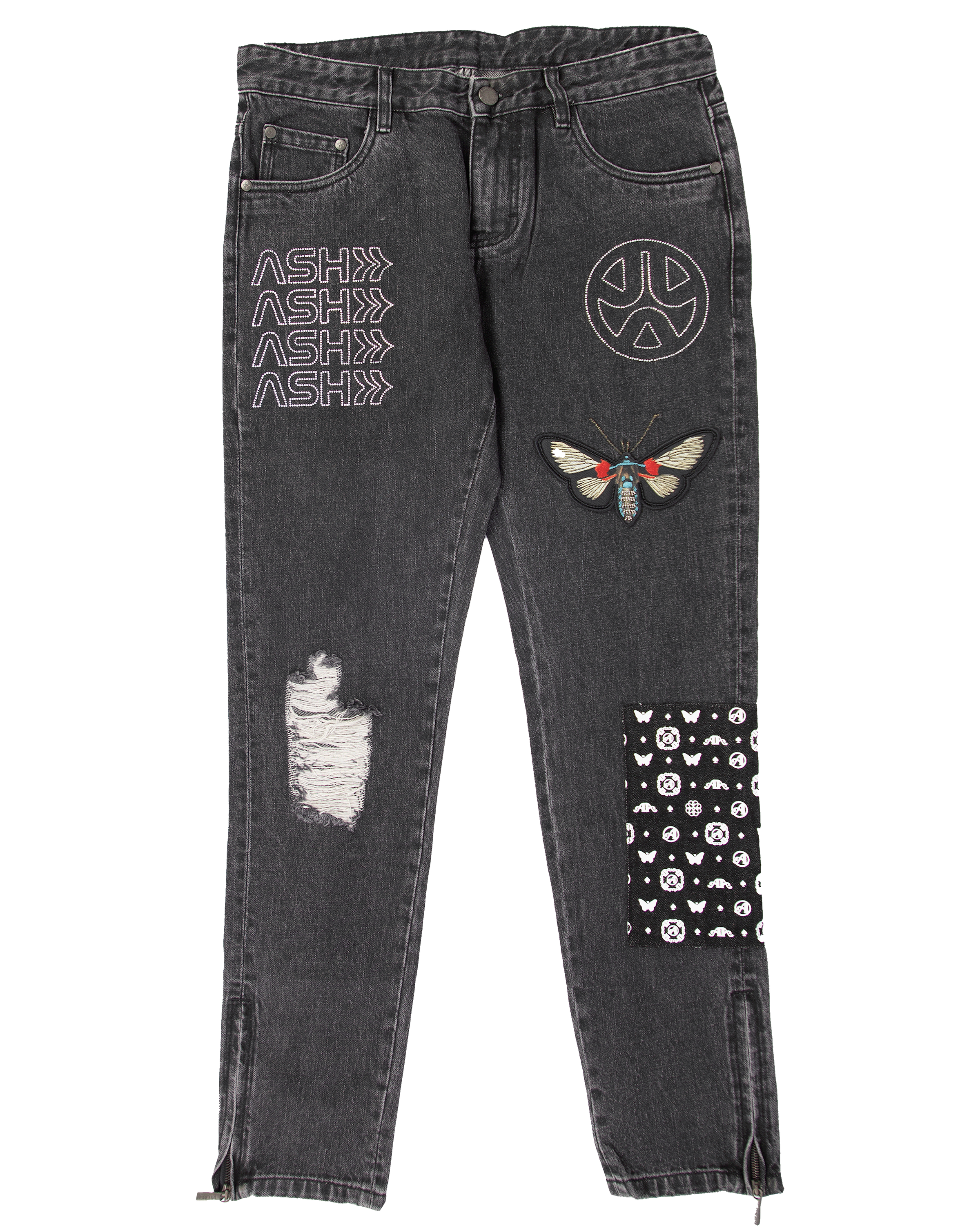 Ashluxe Rhinestone Patch Denim Pant Black