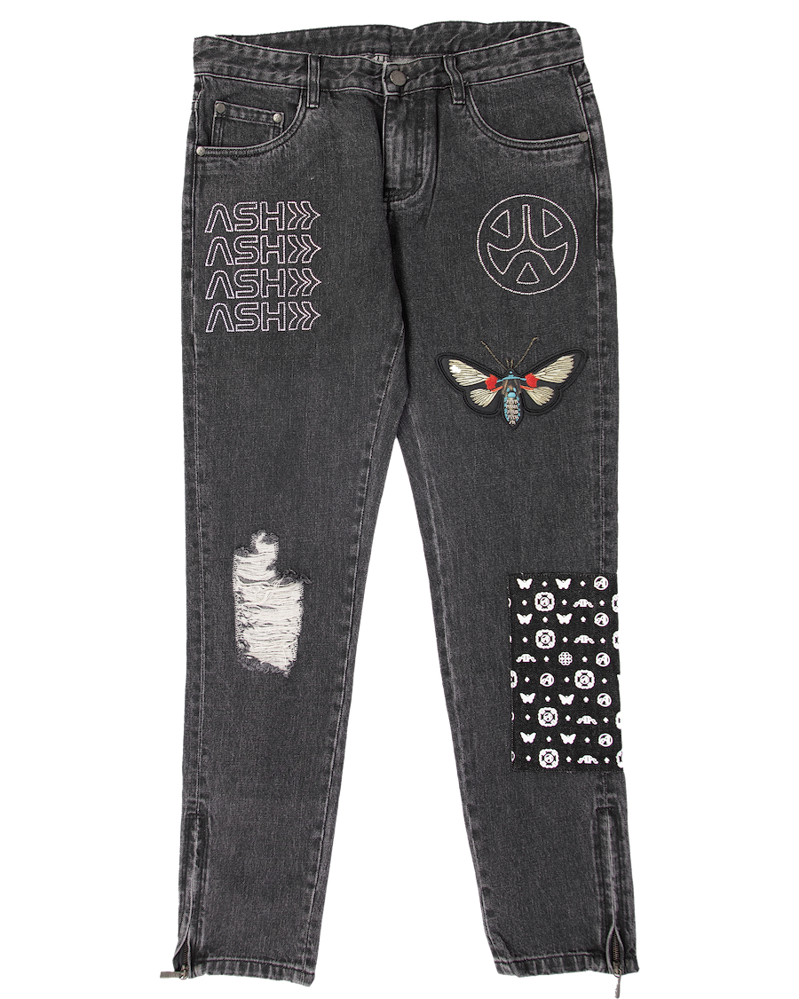 Ashluxe Rhinestone Patch Denim Pant Black