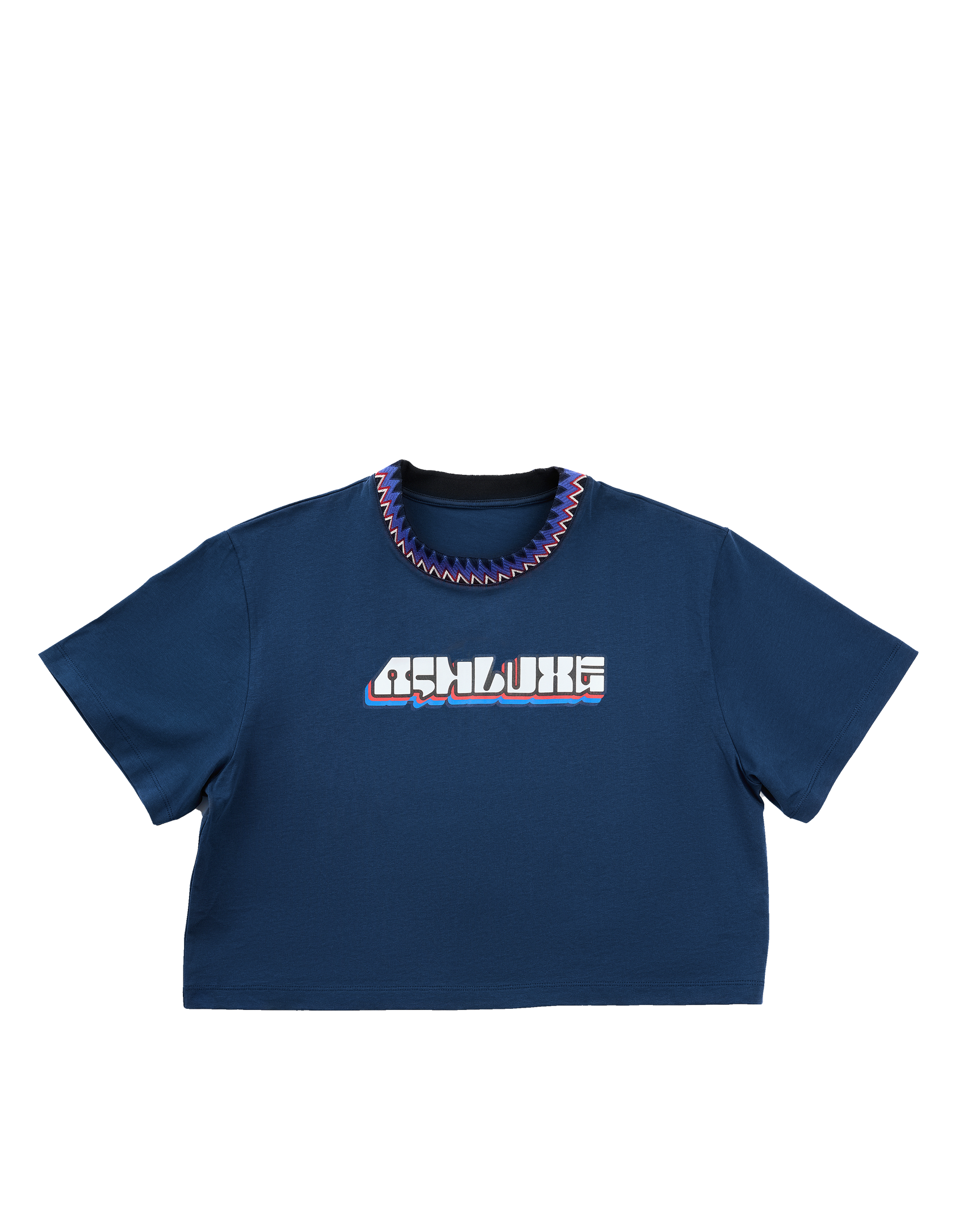 Knitted Neck Cropped T-Shirt Blue