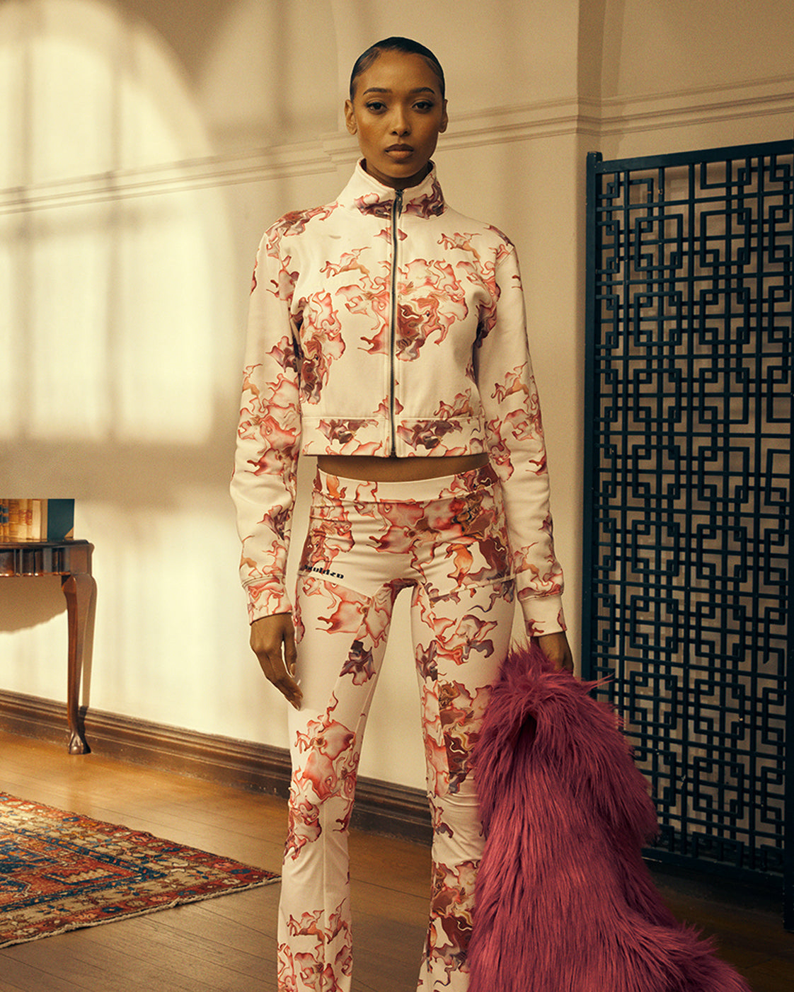 Ashluxe Female Printed Track Jacket - Flowery Pink