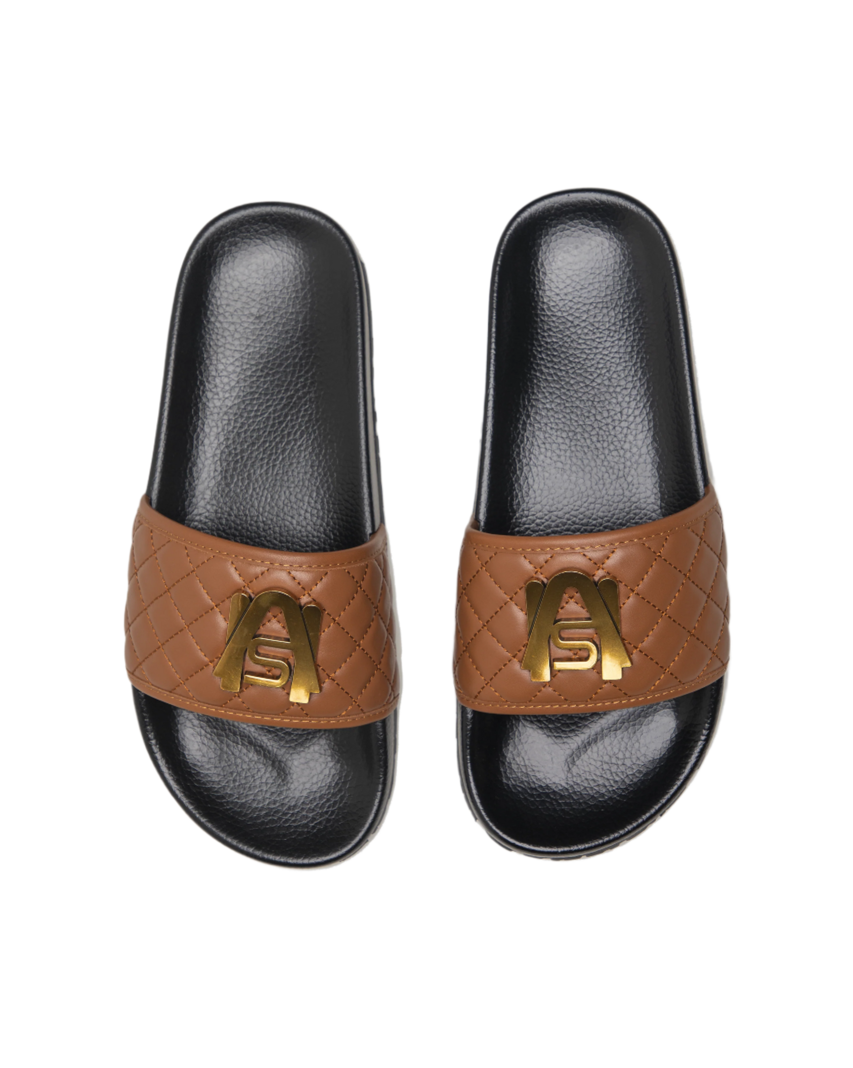Ashluxe Paradise Quilted Leather Slides - Brown