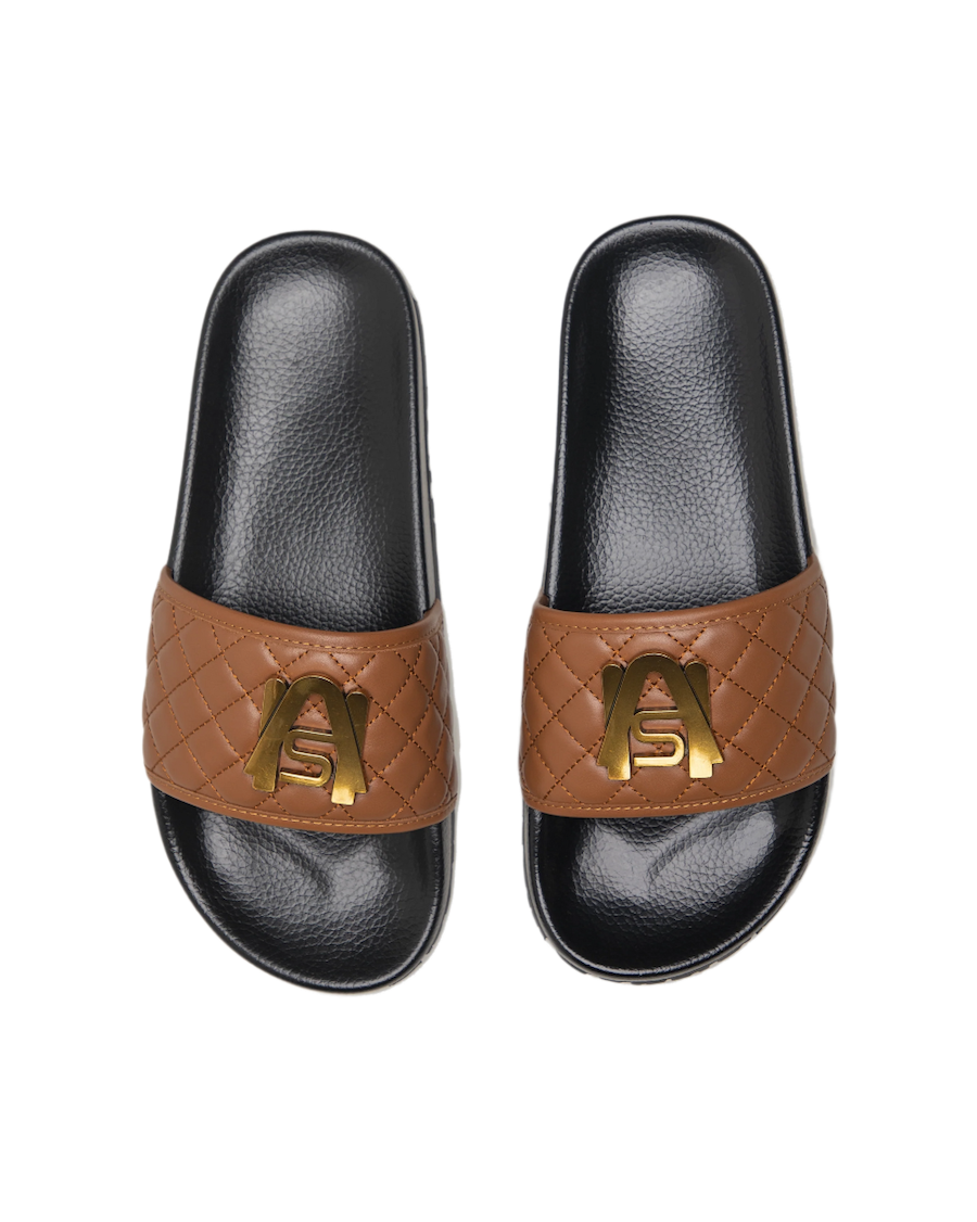 Ashluxe Paradise Quilted Leather Slides - Brown