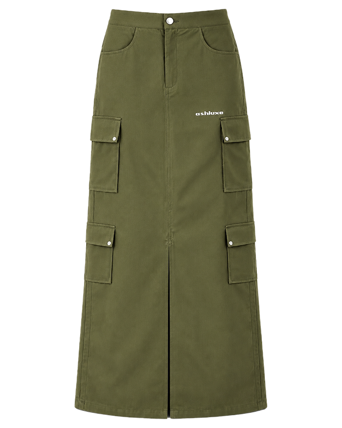 Ashluxe Cargo Maxi Skirt Olive
