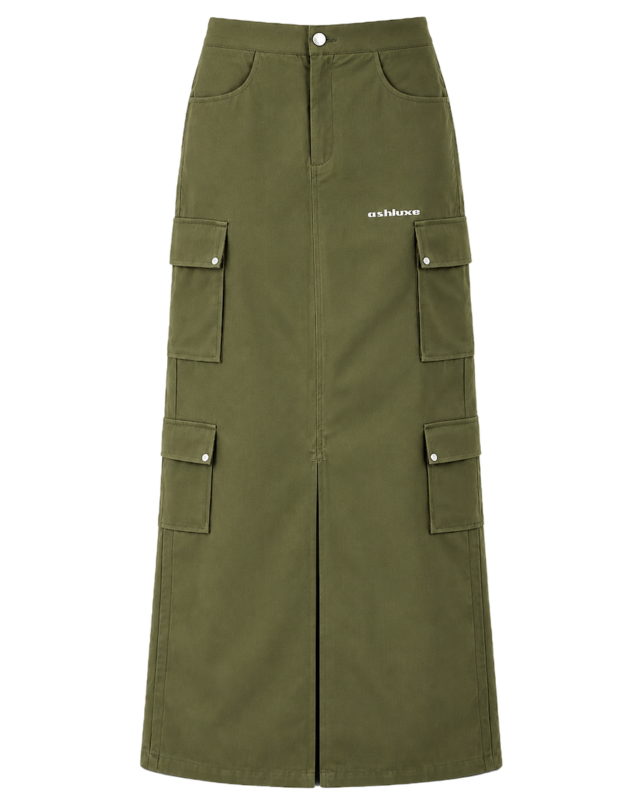Ashluxe Cargo Maxi Skirt Olive