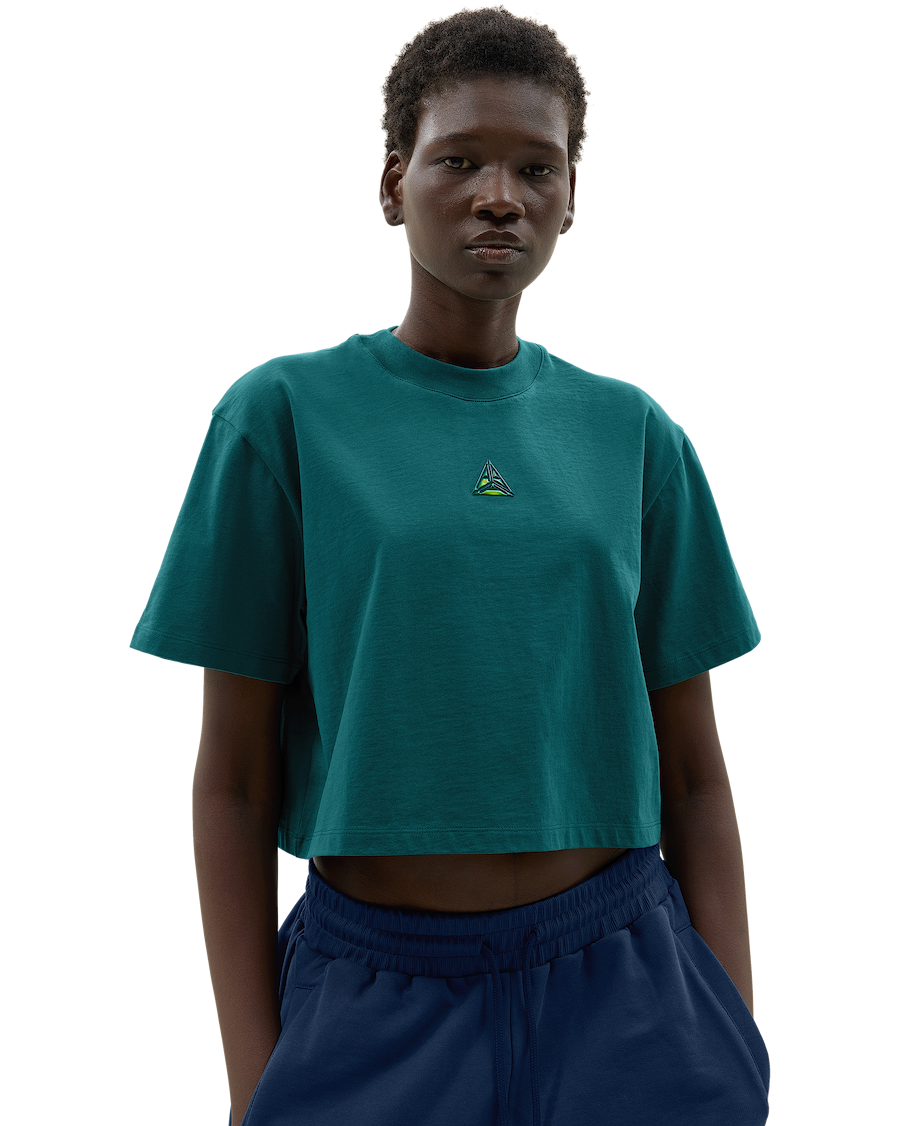 Metallic Logo Cropped T-Shirt Green