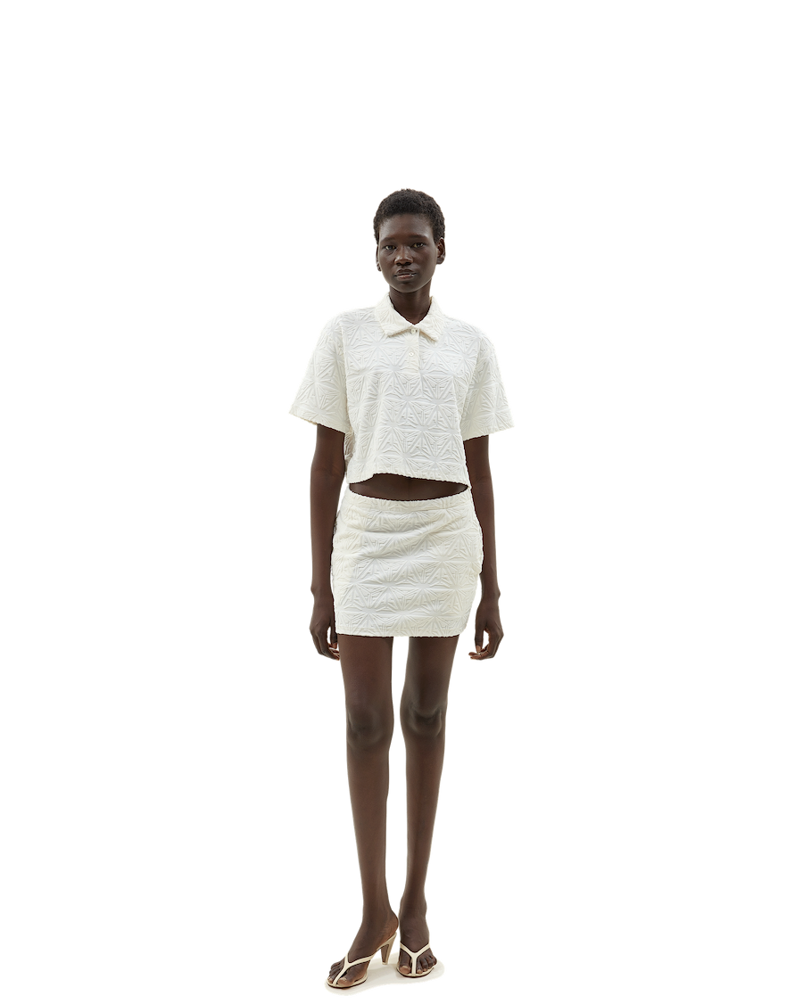 Monogram Plush  A Line Mini Skirt White