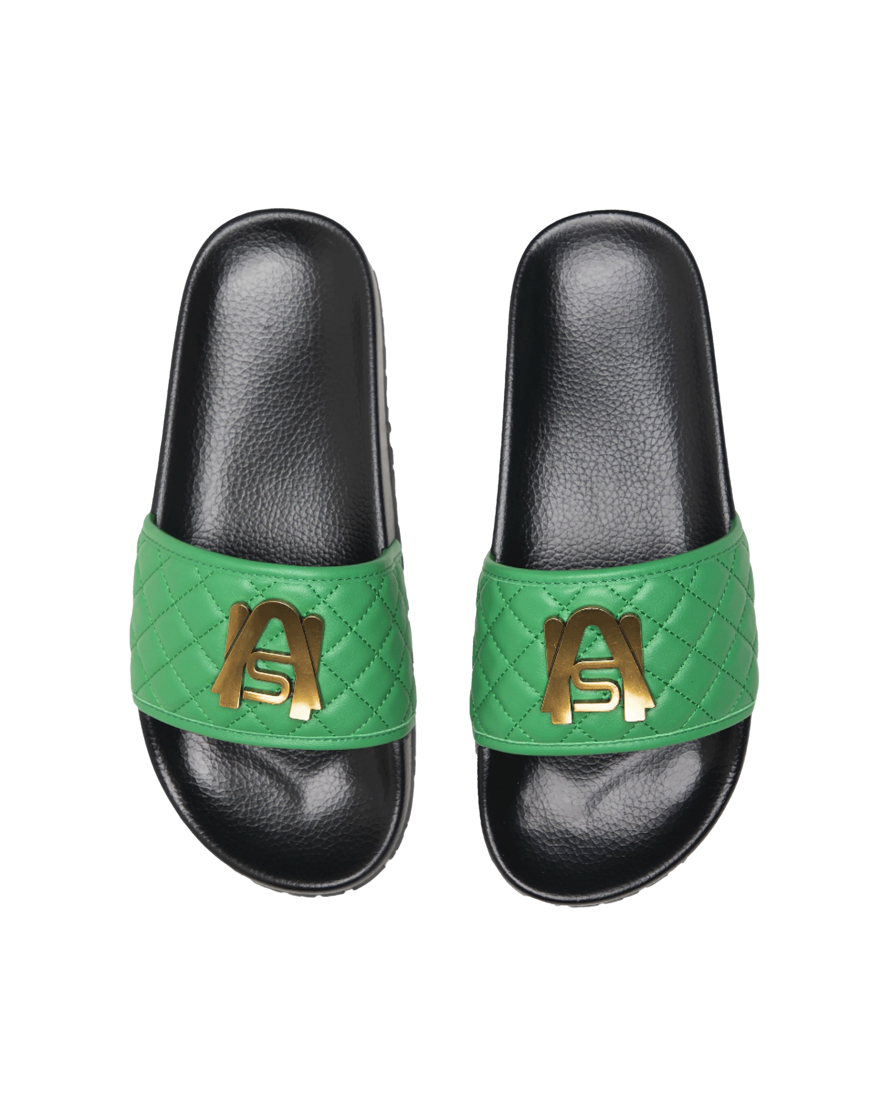Ashluxe Paradise Quilted Leather Slides - Green