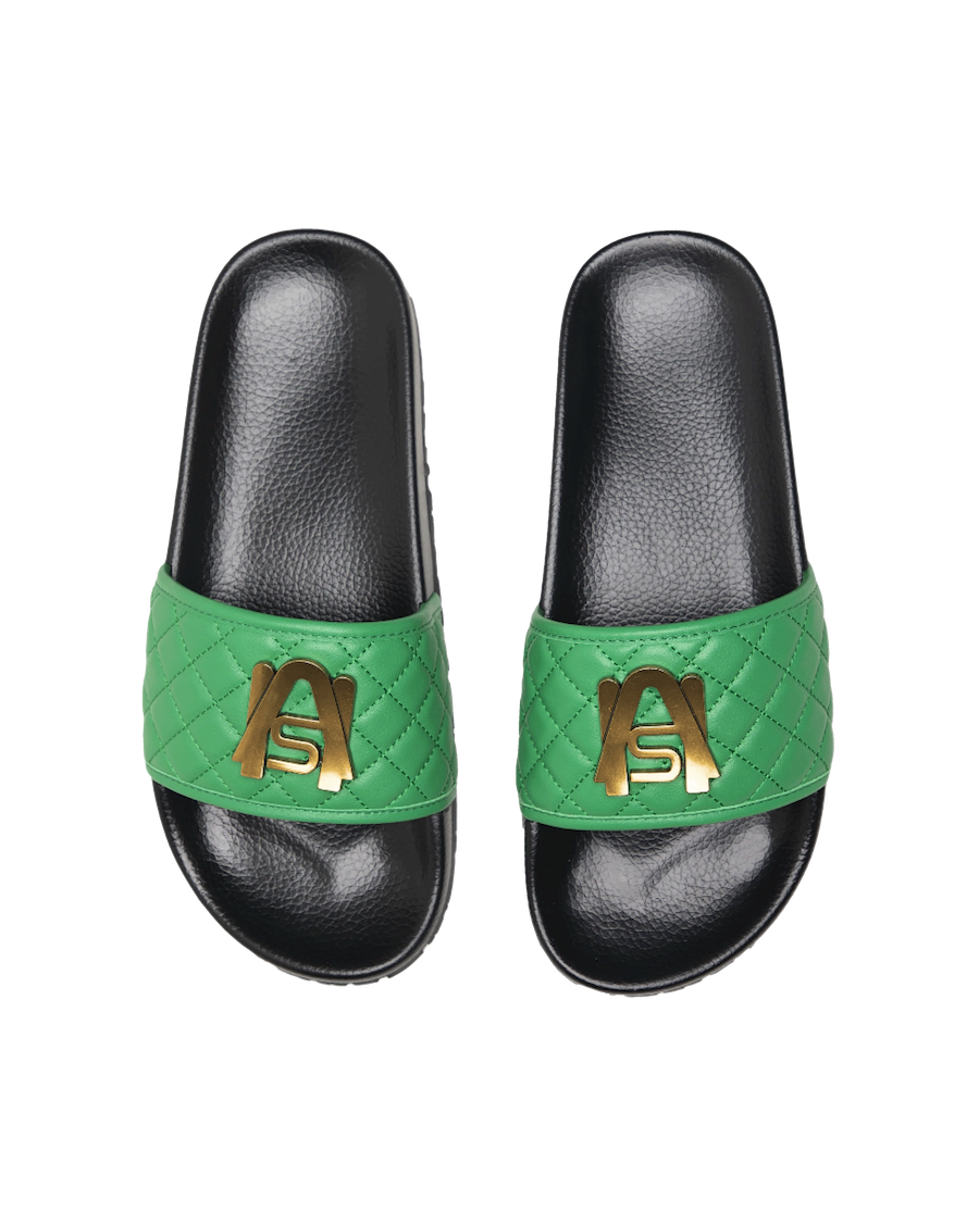 Ashluxe Paradise Quilted Leather Slides - Green