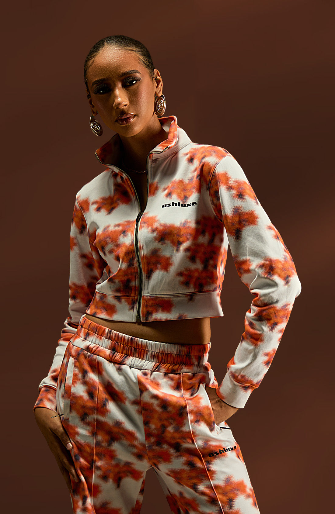 Ashluxe Female Printed Track Jacket - Flowery Orange