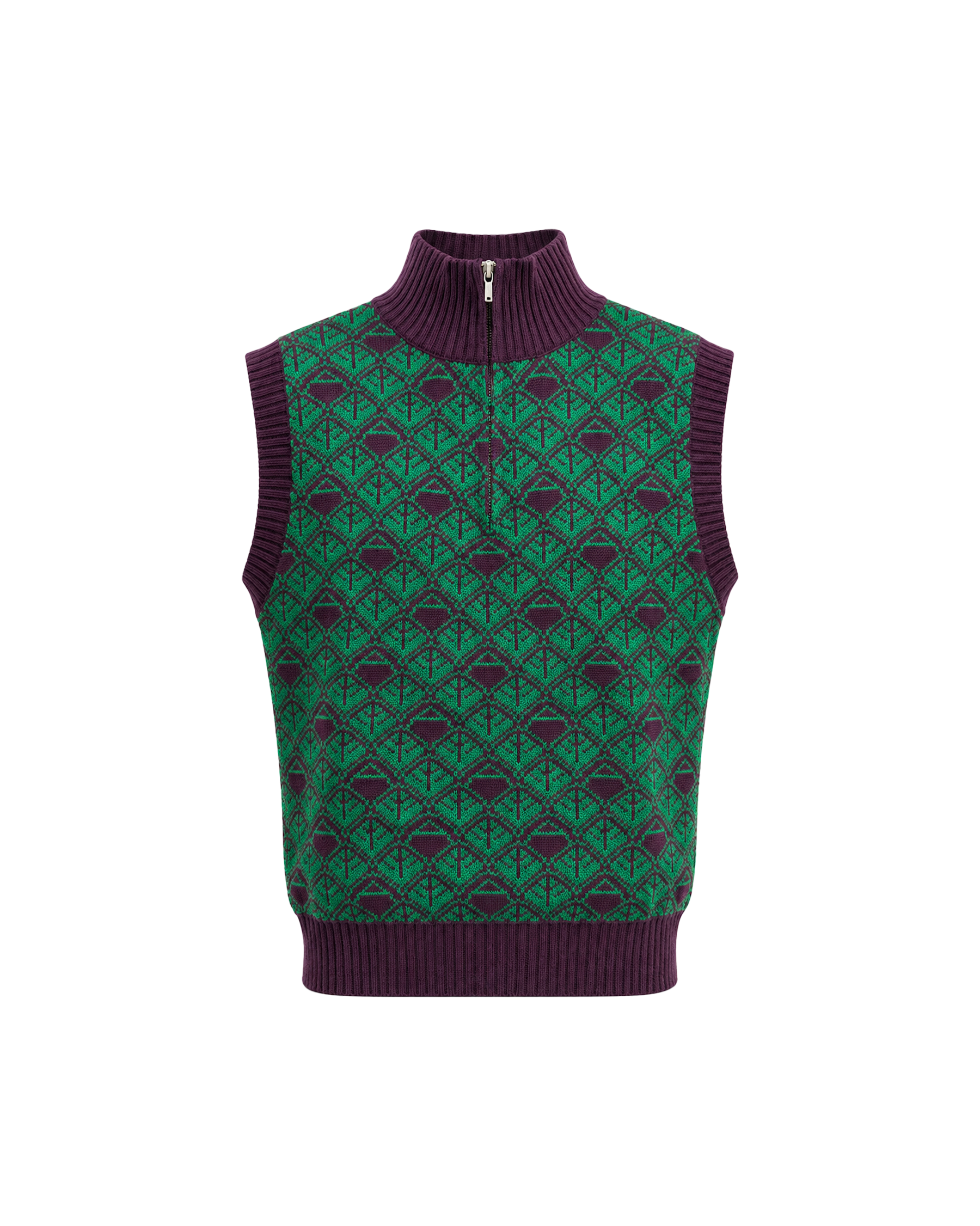 Ashluxe  Zip Monogram Knitted vest Purple Green