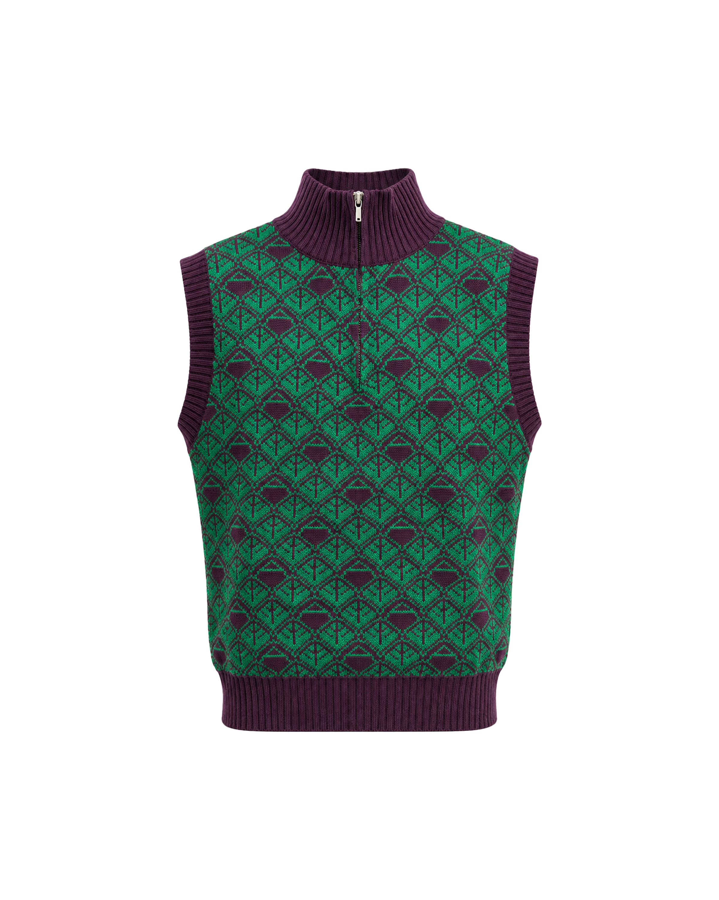 Ashluxe  Zip Monogram Knitted vest Purple Green