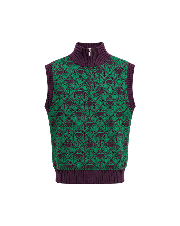 Ashluxe  Zip Monogram Knitted vest Purple Green