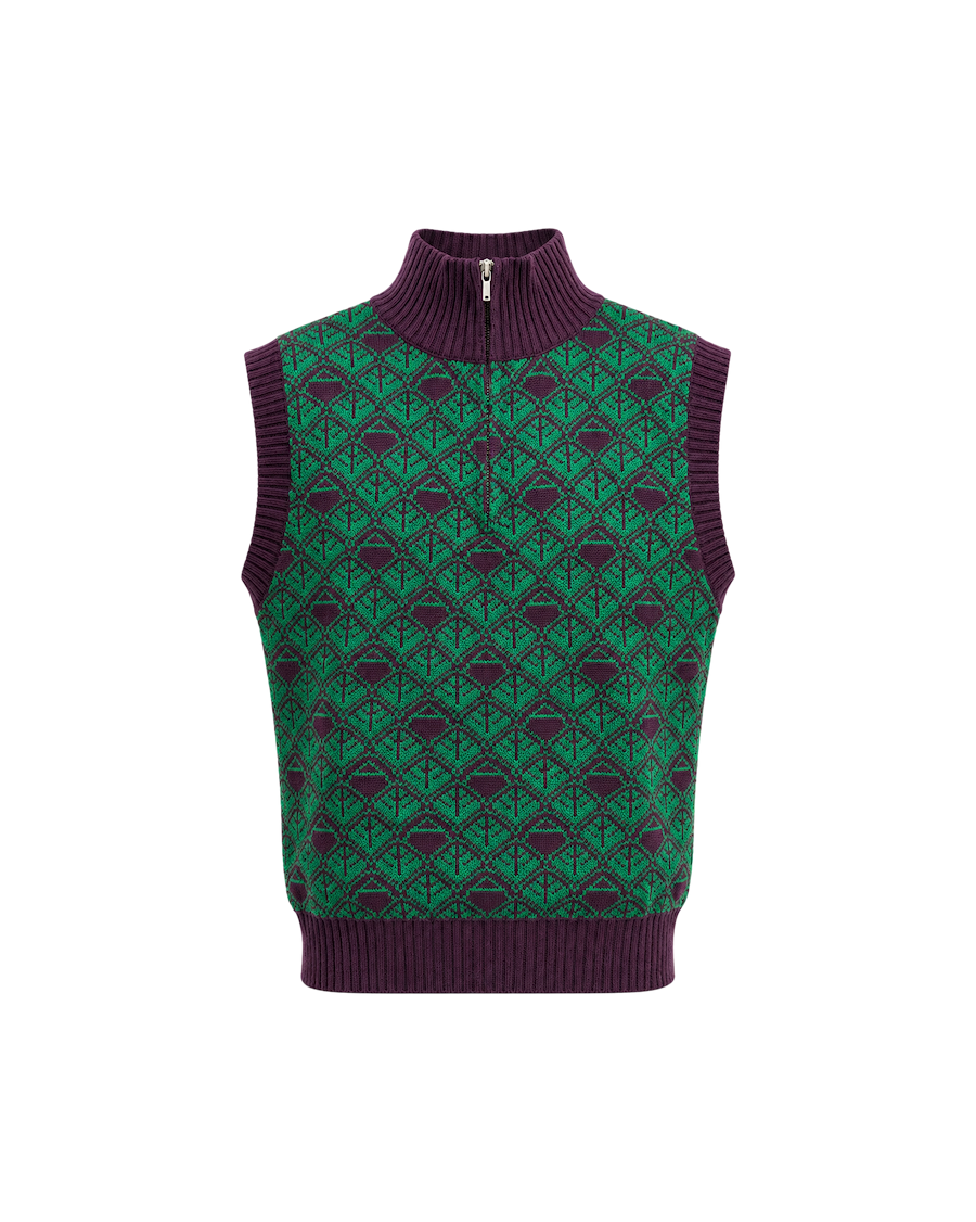 Ashluxe  Zip Monogram Knitted vest Purple Green