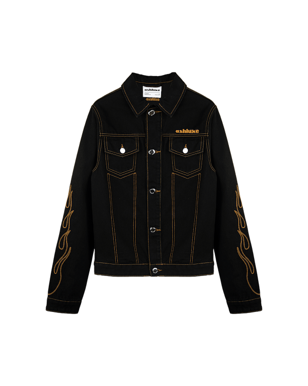 Ashluxe Flame Embroidered Denim Jacket Black