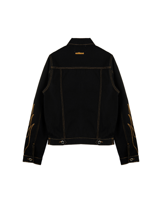 Ashluxe Flame Embroidered Denim Jacket Black