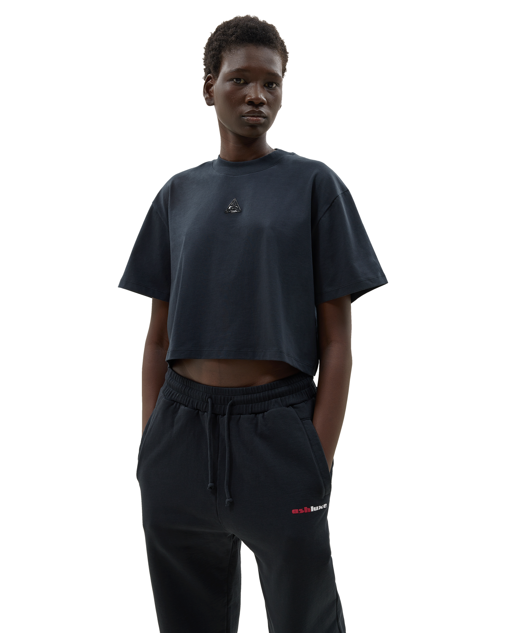 Metallic Logo Cropped T-shirt Black