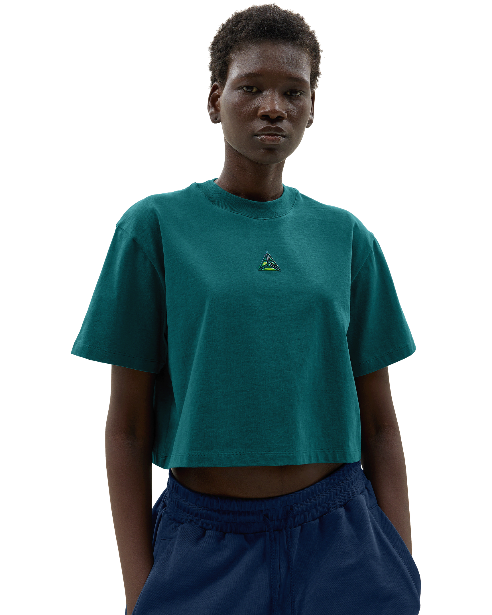 Metallic Logo Cropped T-Shirt Green