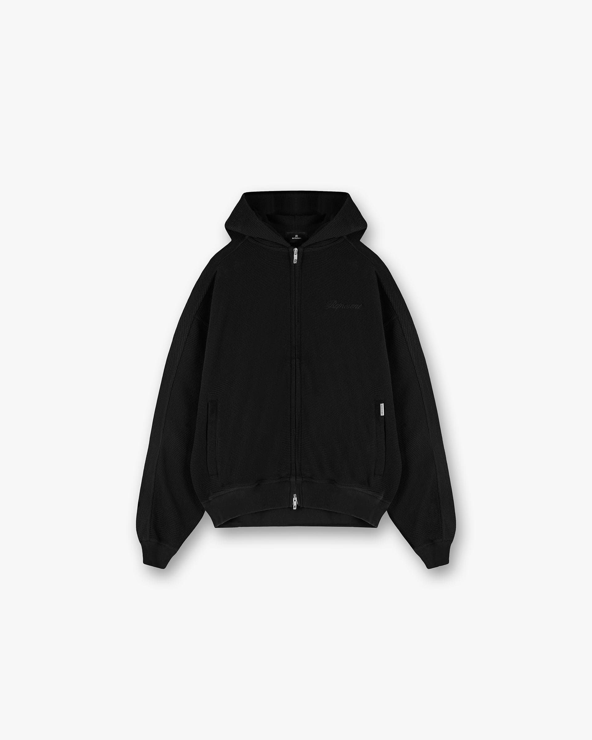 Waffle Zip Through Hoodie - Tiefschwarz