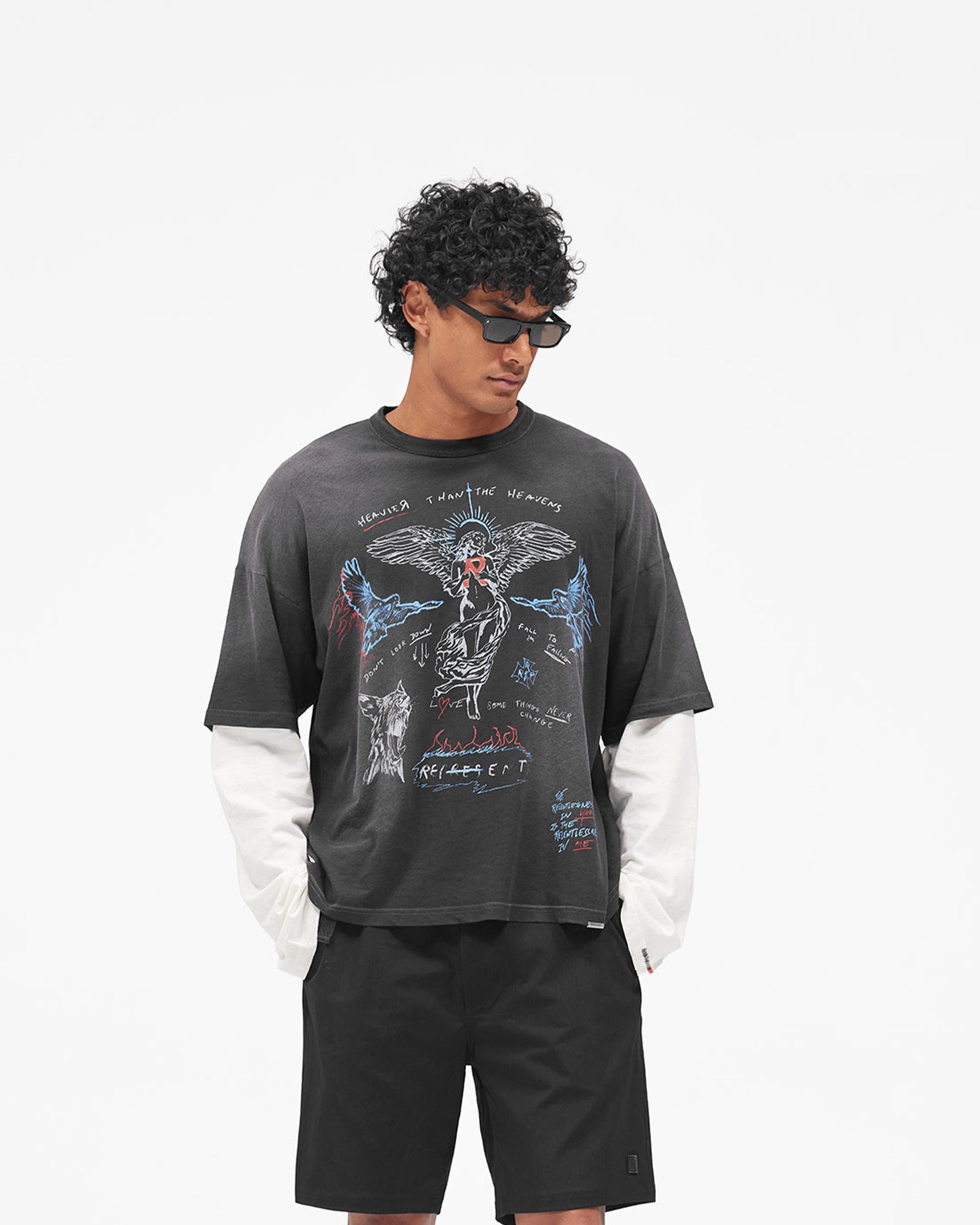 Heavier Than The Heavens Long Sleeve T-Shirt - Washed Black